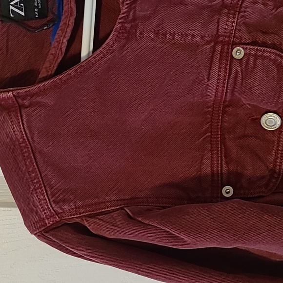 Zara 80's Denim Jumpsuit Burgundy - Picture 7 of 8